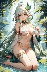 absurd_res ai_generated bikini bikini_bottom bikini_top genshin_impact large_breasts legs ministro navel rukkhadevata_(genshin_impact) water