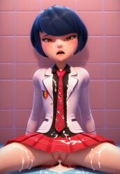 3d after_sex ahe_gao ai_generated blazer blue_hair breasts brown_eyes cling clothed clothing cum cum_in_pussy cum_in_pussy cum_on_body defeated female freckles japanese_female kagami_tsurugi looking_at_viewer miraculous_ladybug open_mouth plaid_skirt pussy sex short_hair skirt spread_legs swept_bangs tile_wall tiles wet wet_body