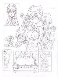 azumanga_daiou clothing comic cooking_vore imminent_cannibalism jim_sugomi large_breasts sakaki tagme white_background