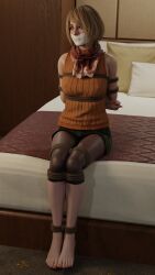 3d ashley_graham blender blender_(software) blonde_hair blue_eyes gag gagged hotel_room microfoam no_shoes resident_evil resident_evil_4 rope scarf skirt sleeveless tape tape_gag taped_mouth theblendertaper