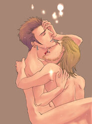 2boys anal artist_request balthier basch_fon_ronsenburg blonde_hair brown_hair closed_eyes earrings facial_hair final_fantasy final_fantasy_xii gay jewelry male male_only multiple_boys neck_licking nude plain_background sex sweat tongue yaoi