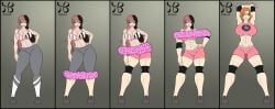 clothing_transformation gym_uniform heterochromia hiastobasement_(artist) large_breasts multicolored_hair neo_(rwby) nora_valkyrie orange_hair rwby transformation transformation_sequence