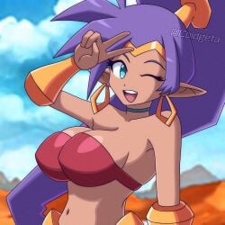 breasts coldgeta female female_only one_eye_closed pointy_ears shantae shantae_(character) solo