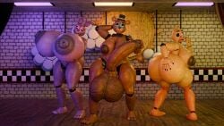 3d_(artwork) animatronic anonymousfm anthro areola ass avian balls beak bear big_balls big_breasts big_butt big_penis bird bonnie_(fnaf) bow_tie breasts chica_(fnaf) chicken clothing digital_media_(artwork) erection female five_nights_at_freddy's freddy_(fnaf) futanari galliform gallus_(genus) genitals group hat headgear headwear herm hi_res holding_breast holding_penis huge_balls huge_breasts huge_butt huge_cock humanoid_genitalia humanoid_penis hyper hyper_balls hyper_breasts hyper_butt hyper_genitalia hyper_penis intersex lagomorph leporid looking_at_viewer machine mammal nipples nude open_mouth penis phasianid pussy rabbit robot scott_cawthon scottgames smile teeth thick_thighs trio wide_hips