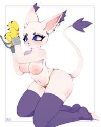 absurd_res anthro anthrofied ass bandai_namco belly big_breasts big_butt big_ears big_nipples blue_eyes blush bodily_fluids breasts chained chains claws clothed clothing cum cum_in_mouth cum_inside digimon digimon_(species) ear_piercing ear_ring ear_tuft felid feline felis female footwear fur gatomon genital_fluids gloves handcuffs handwear hi_res kneeling lactating legwear long_tail mammal metal_cuffs mythruna navel nipples piercing restraints ring_piercing shackles signature simple_background slave solo stockings tail tail_tuft thick_thighs thong trapped tuft underwear white_body white_fur