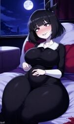 1girls adult_swim ai_generated bed big_ass big_breasts blush chubby creepy_susie laying_down moon the_oblongs tight_clothing wide_hips