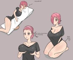 big_ass big_breasts bottomless breasts female lostkid one_eye_covered original_character pink_hair solo solo_female thick_ass thick_thighs