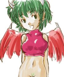 bikini_top bottomless breasts draco_centauros dragon_girl green_hair horns navel pussy puyo_puyo short_hair swimsuit tagme wings