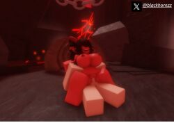 1boy 1girls 3d big_breasts black_hair blackhornzz demon_girl horns interspecies nipples penis pussy red_skin reverse_cowgirl_position roblox robloxian succubus tagme twitter_username vaginal_penetration