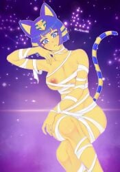 1girls animal_crossing ankha ankha_(animal_crossing) areolae ass bandage boots breasts feline ljqian86