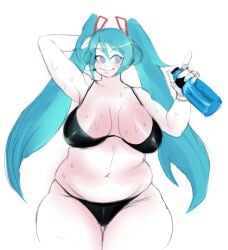 aged_up bbw black_bra black_panties bra hatsune_miku lingerie overweight_female panties powerade sweat yiffgoo