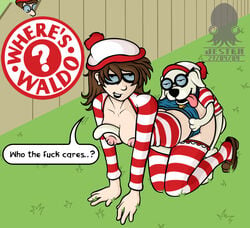 1girls 2boys all_fours blargsnarf canine glasses sex tagme waldo wenda where's_waldo woof_(where's_waldo?) zoophilia