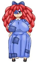 1futa bowtie bulge bulge_through_clothing chubby clothed curvy dreadlocks dress futa_only futanari huge_breasts huge_cock peeking_penis ragatha ragatha_(the_amazing_digital_circus) shoes smile smirk stitched the_amazing_digital_circus unknown_artist