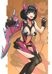 alternate_costume black_hair cleavage karian909 lin_lee_koo looking_at_viewer nintendo open_mouth short_hair wide_hips xenoblade_(series) xenoblade_chronicles_x