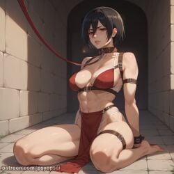 1girls abs ai_generated artist_name attack_on_titan clothing colored digital_media_(artwork) erect_penis erection female female_focus female_only from_below front_view leash mikasa_ackerman muscles muscular muscular_female psyopsai short_hair slave slave_collar solo solo_focus spread_legs uncensored watermark