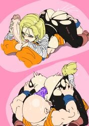 1boy 1girls android_18 bathsalts1 canon_couple dildo dragon_ball krillin kuririn penis_through_fly