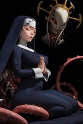 ai_generated blonde_hair double_(skullgirls) eldritch_horror nipples_visible_through_clothing nun wartorn32