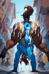 ai_generated blue_hoodie blue_penis brown_fur cum_in_ass cum_inside goat male_only public yanewdish_(character)