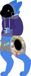 alpha_channel anthro balls blue_body blue_fur blue_penis bodily_fluids bottomless clothed clothing dripping fur genital_fluids genitals hi_res hoodie hoodie_only machine male penis precum precum_drip pregnant pregnant_male protogen solo stickerboard_(tf2_demo_2004) stickers_on_body tf2_demo_2004 topwear topwear_only