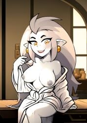 1girls ai_generated areolae disney eda_clawthorne female female_only losforry_custom mature mature_female mature_woman milf nipples pointy_ears sitting solo solo_female the_owl_house very_long_hair white_skin witch_(the_owl_house)