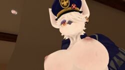 breasts exposed_breasts looking_at_viewer nipples officer_flint_(foretbwat) partially_clothed vrchat vrchat_avatar