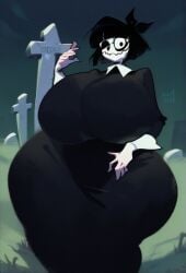 1girls adult_swim ai_generated bottom_heavy creepy_susie goth graveyard hourglass_figure huge_ass huge_breasts plump the_oblongs thick_thighs tombstone wide_hips