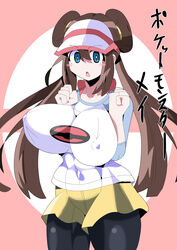 1girls big_breasts blue_eyes bouncing_breasts brown_hair double_bun female hat hitotsumea huge_breasts large_breasts leggings long_hair nintendo nipple_bulge pale-skinned_female pale_skin pokemon pokemon_bw2 rosa_(pokemon) skirt twintails