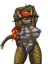 1girls abs anthro armband armpits bangs bikini_armor bowser breasts chains claws fangs female female_bowser giga_bowser half-closed_eyes horns huge_breasts lizard long_hair looking_away mario_(series) monster monster_girl muscle muscular_female nintendo oniontrain open_mouth orange_eyes orange_hair red_hair rule_63 scalie sharp_teeth spiked_armband spiked_bracelet spiked_shells spiked_tail spikes straight_hair super_smash_bros. tail thigh_gap tongue tongue_out