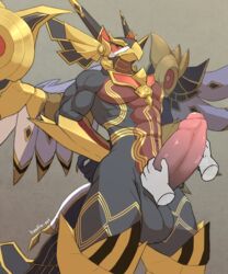 2020 absurd_res anthro balls beak cygames disembodied_hand dragalia_lost dragon erection genitals hi_res horus_(dragalia_lost) karukim_art male male_only nintendo penis solo video_games wings