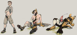 african_wild_dog animal_genitalia animal_penis anthro balls bodily_fluids brown_body brown_fur canid canine canine_penis canis clothed clothing cum cum_on_face cum_on_own_face cum_on_self digital_media_(artwork) erection fur genital_fluids genitals knot male mammal nude open_mouth penis rovak sheath simple_background smile solo tongue transformation