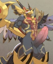 2020 absurd_res anthro balls beak cygames dragalia_lost dragon erection genitals hi_res horus_(dragalia_lost) karukim_art male male_only muscular muscular_anthro muscular_male nintendo penis solo video_games wings