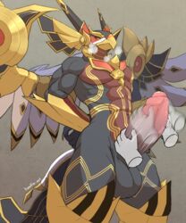 2020 absurd_res anthro balls beak blush cygames disembodied_hand dragalia_lost dragon erection genitals hi_res horus_(dragalia_lost) karukim_art male male_only masturbation nintendo penis solo video_games wings