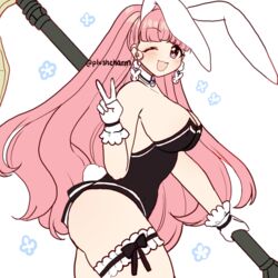 1girls bunny_ears bunny_girl bunnysuit clothed_female female female_focus female_only fire_emblem fire_emblem:_three_houses hilda_valentine_goneril large_breasts long_hair nintendo pink_hair plushcharm solo