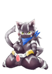 2013 anthro balls black_body black_fur blush chiro_(artist) erection felid feline fur genitals kemono male male_only mammal penis simple_background solo white_background white_body white_fur