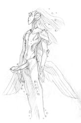 chocozell exalted humanoid jewelry male_only monochrome penis sketch solo_male wings