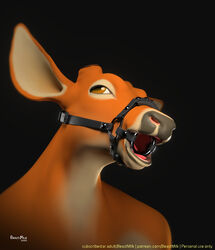 anthro antlers beastmilk bondage cervid cervine gag horn male male_only mammal muzzle_(disambiguation) open_mouth_gag ring_gag simple_background solo submissive