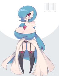 1girls anthro anthrofied big_breasts blue_skin blush clarevoir female gardevoir huge_breasts humanoid kureamajo large_breasts lingerie nintendo panties pokémon_(species) pokemon pokemon_(species) pokemon_rse shiny_pokemon standing thick_thighs thighhighs white_skin