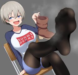 big_breasts blush boots feet flesh_fang foot_fetish foot_focus footjob_with_legwear oerba_yun_fang smug stuffy sweat sweaty sweaty_feet tights uzaki-chan_wa_asobitai! uzaki_hana