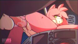 1boy 1girls amy_rose animal_genitalia animated anthro ass balls diives female female_penetrated green_eyes penis pink_fur pussy sega shadow_the_hedgehog sonic_(series) speech_bubble text thick_thighs thighs two_tone_fur vaginal_penetration vaginal_sex