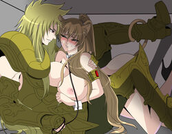 1girls animal_ears aries_shion armor blonde_hair blush box breasts cat_ears cat_tail collar crane_yuzuriha female gold_armor highres human imminent_sex large_breasts leash long_hair nipples nude ponytail saint_seiya saint_seiya:_the_lost_canvas silver_saints smirk tail together trapped