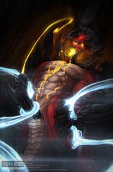 2016 abs big_penis blizzard_entertainment bodily_fluids bound cum cumshot demon diablo diablo_(character) ejaculation erection genital_fluids genitals glowing glowing_cum glowing_eyes hi_res horn magic male male_only molestation muscular muscular_male penis red_body sackless solo todex unusual_cum video_games watermark