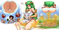 anus ass blush excessive_fart fart fart_cloud fart_everywhere fart_explosion fart_fetish farting female giantess hyper_fart kid_icarus lazei lowres palutena pit_(kid_icarus) solo_focus