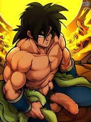 1boy abs balls biceps black_hair bottomwear broly broly_(dragon_ball_super) color dragon_ball dragon_ball_super kabier kabscorner long_hair looking_at_viewer male male_focus male_only muscles muscular muscular_male nipples outdoors outside pants_down pecs penis pubes pubic_hair scar semi-erect solo solo_focus solo_male straight_hair testicles toned toned_male topless uncensored uncircumcised uncut vein veins veiny veiny_penis wrath_state yellow_eyes