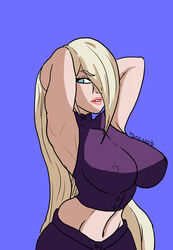 1girls arms_behind_head big_breasts blonde_hair blue_eyes breasts clothed_female erect_nipples erect_nipples_under_clothes female female_only hair_down hair_over_one_eye ino_yamanaka large_breasts lipstick long_hair makeup naruto naruto:_the_last naruto_(series) naruto_shippuden nipples solo tonynoob upper_body very_long_hair