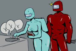 among_us astronauts boner cyan_(among_us) impostor_(among_us) latex red_(among_us)