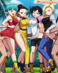 4boys 4girls android_18 ass black_hair blonde_hair blue_eyes blue_hair bulma_briefs chichi dragon_ball dragon_ball_z from_behind milf open_mouth penis reit sex short_hair smile videl