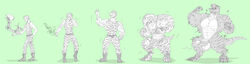 4_fingers 4_toes 5_fingers abs absurd_res anthro belt biceps big_muscles biped boots bottomwear circumcised claws clothed clothing dewclaw digitigrade dinosaur ejaculation erection fingers fist footwear full-length_portrait genitals green_background greyscale growth hair hi_res huge_muscles human human_to_anthro humanoid_genitalia humanoid_penis injection male mammal monochrome muscle_growth muscular muscular_anthro muscular_male nude open_mouth pants pecs penis plantigrade portrait reptile scalie sequence short_hair simple_background sleeveless_shirt solo solo_focus species_transformation stagor55 standing teeth theropod thick_tail toe_claws toes torn_clothing transformation tyrannosaurid tyrannosaurus tyrannosaurus_rex vein veiny_penis