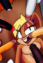 anthro balls big_breasts breasts bugs_bunny circumcised daffy_duck erection female foreskin genitals group group_masturbation hi_res lagomorph lola_bunny looking_at_viewer looney_tunes male masturbation multiple_boys nipples nude oral partially_retracted_foreskin penis retracted_foreskin shadow_the_hedgehog simple_background smile soft_feathers sonic_(series) sonic_the_hedgehog_(series) straight teeth the_looney_tunes_show uncut warner_brothers