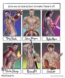 6boys abs ass bare_chest black_hair blonde_hair brown_hair cape captain_america captain_america's_shield cd_projekt_red chest_hair doctor_strange erect_nipples facial_hair geralt_of_rivia hidden_penis human human_only iron_man jaskier_(the_witcher) kylo_ren light-skinned_male light_skin lightsaber long_hair long_hair_male lute magic male male_only marvel marvel_cinematic_universe marvel_comics mature mature_male maxkennedy medium_hair muscular_male musical_instrument mustache nude_male out_of_frame_censoring pecs pinup pointless_censoring power_gauntlet scars shield six_fanarts_challenge star_wars stephen_strange steve_rogers straight_hair sword the_witcher_(netflix) the_witcher_(series) tony_stark white_hair