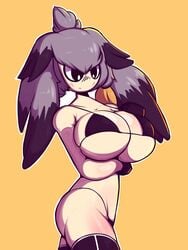 big_breasts bikini breasts gray_hair greepurl_(wruty_white) kemono_friends shoebill_(kemono_friends) solo_female